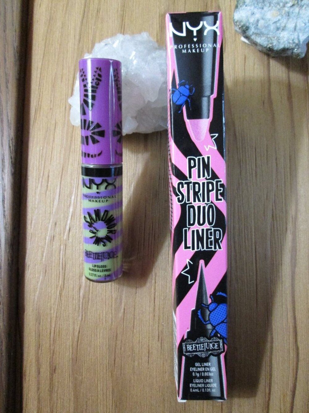 NYX Beetlejuice Bundle:  Pink Pinstripe Duo Liner & Sandworm Swirl Lip Gloss 02